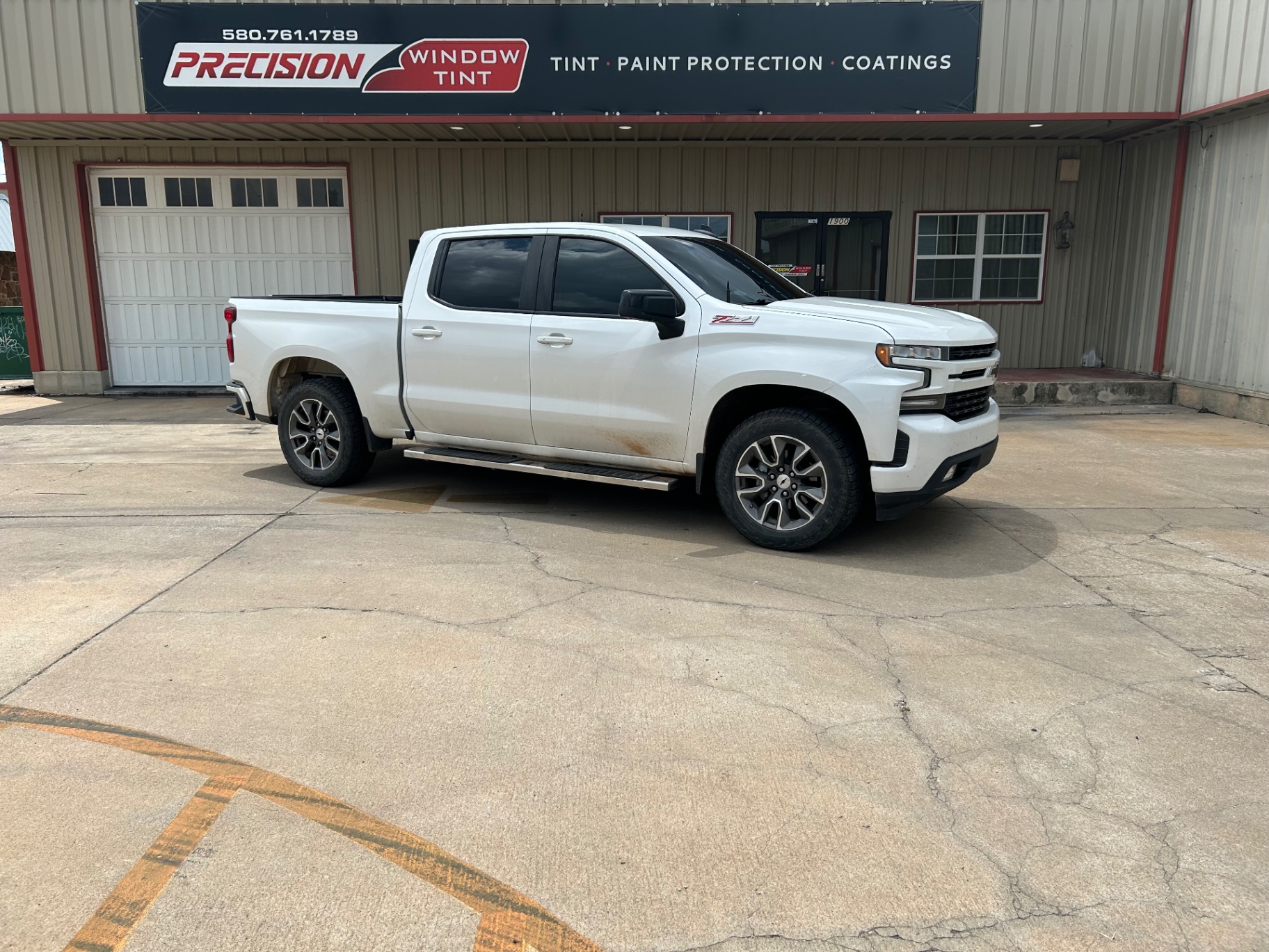 White Chevy Silverado RST Z71 with professional window tint Ponca City