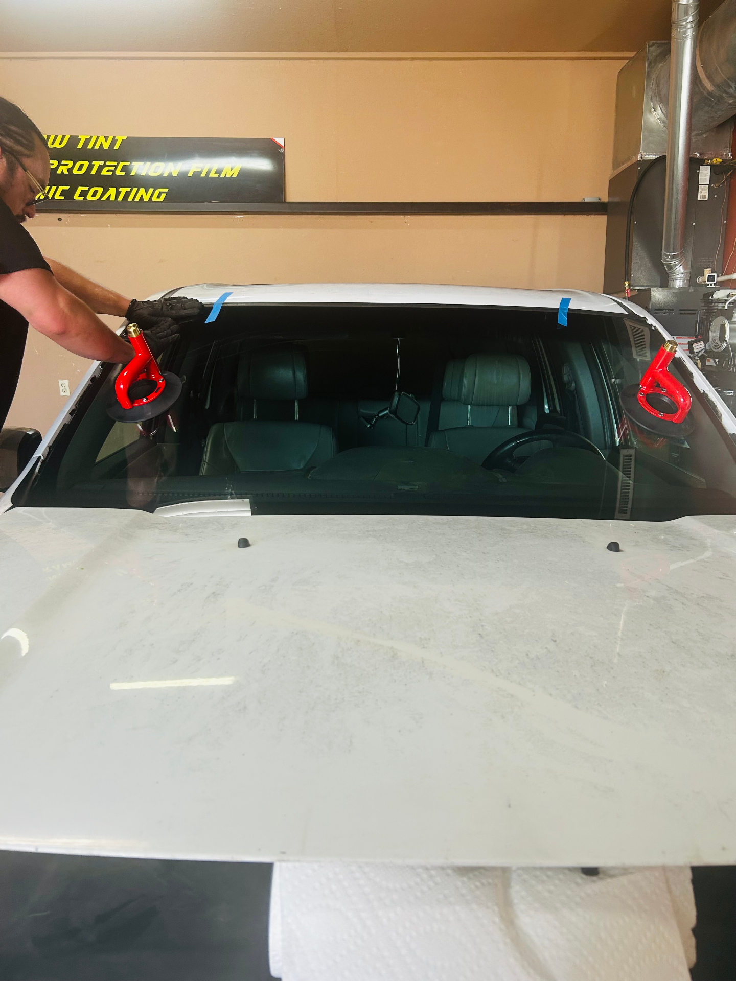 Newly installed windshield after replacement