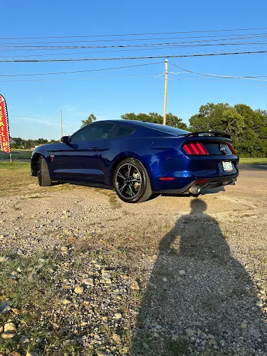 Blue Mustang with glossy ceramic coated paint finish